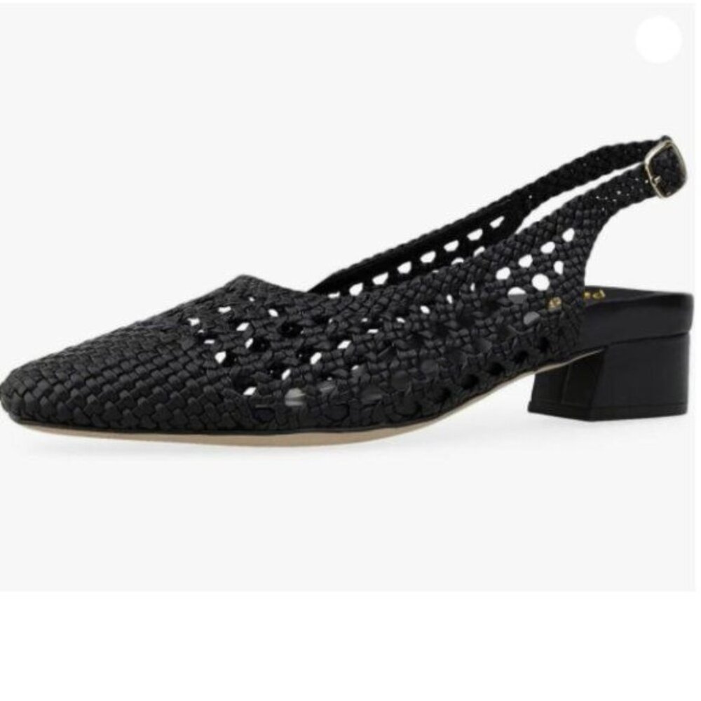 Pazzion Womens Round Closed Toe Braided Pumps Slingback Strap Buckle Black Shoes